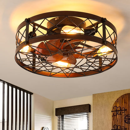 Black Caged Ceiling Fan Light - 20 Inch Farmhouse Style