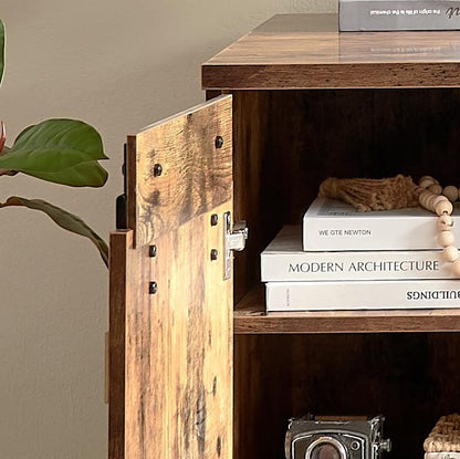 Compact Wood Desk with Three Shelves and Faux Barn Door Cabinet for Home Office