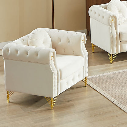 Beige Velvet Chesterfield Sofa - 1 Seat