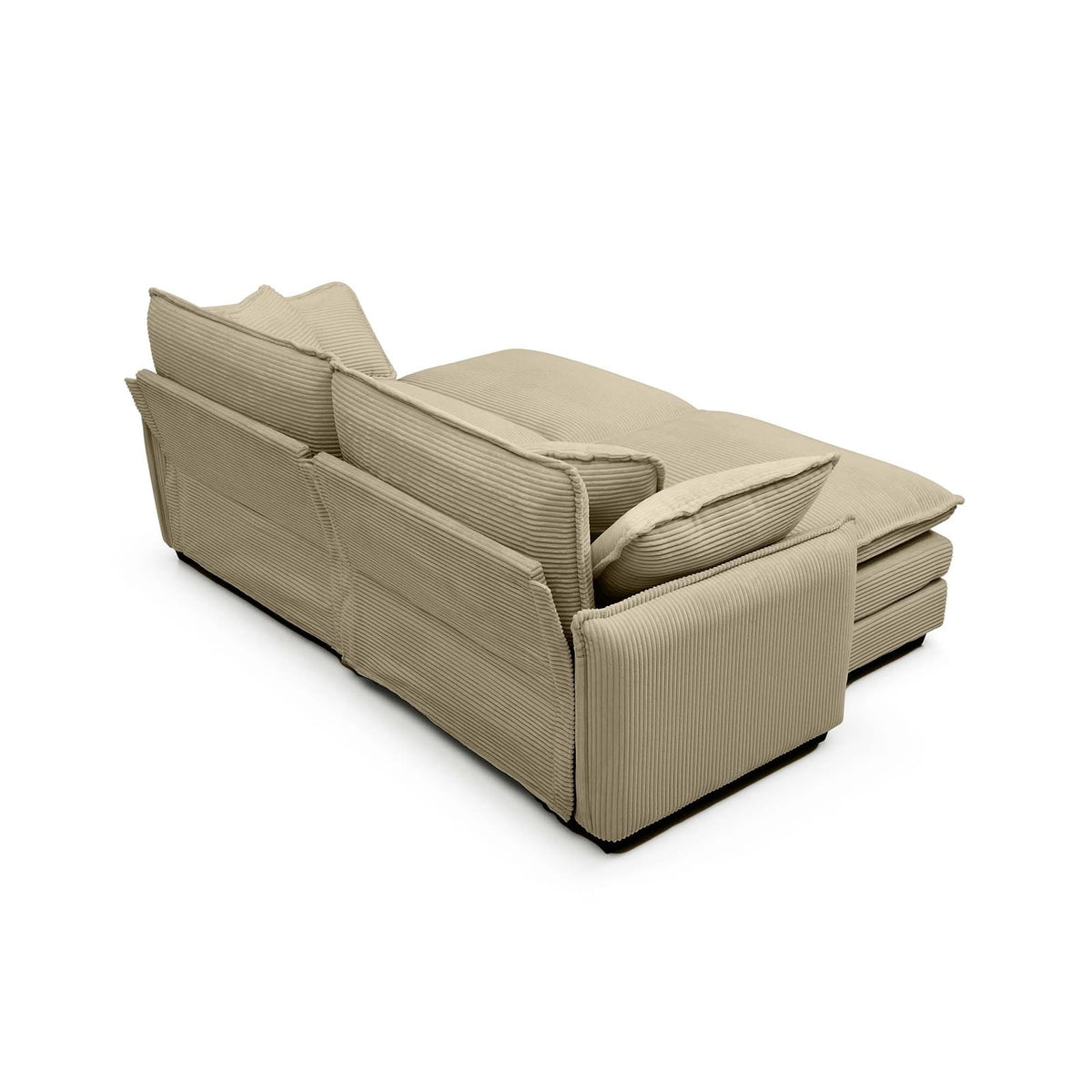 Tan Corduroy Two-Seater Sofa with Footrest for Living Room