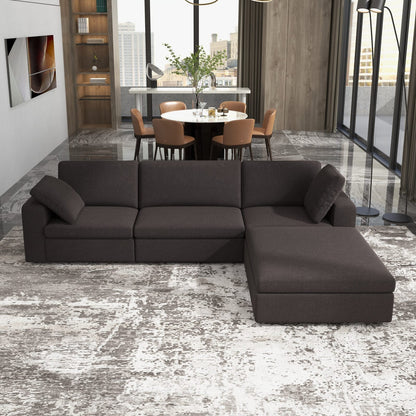 Grey Fabric 4 Seat Corner Sectional Sofa for Living Room
