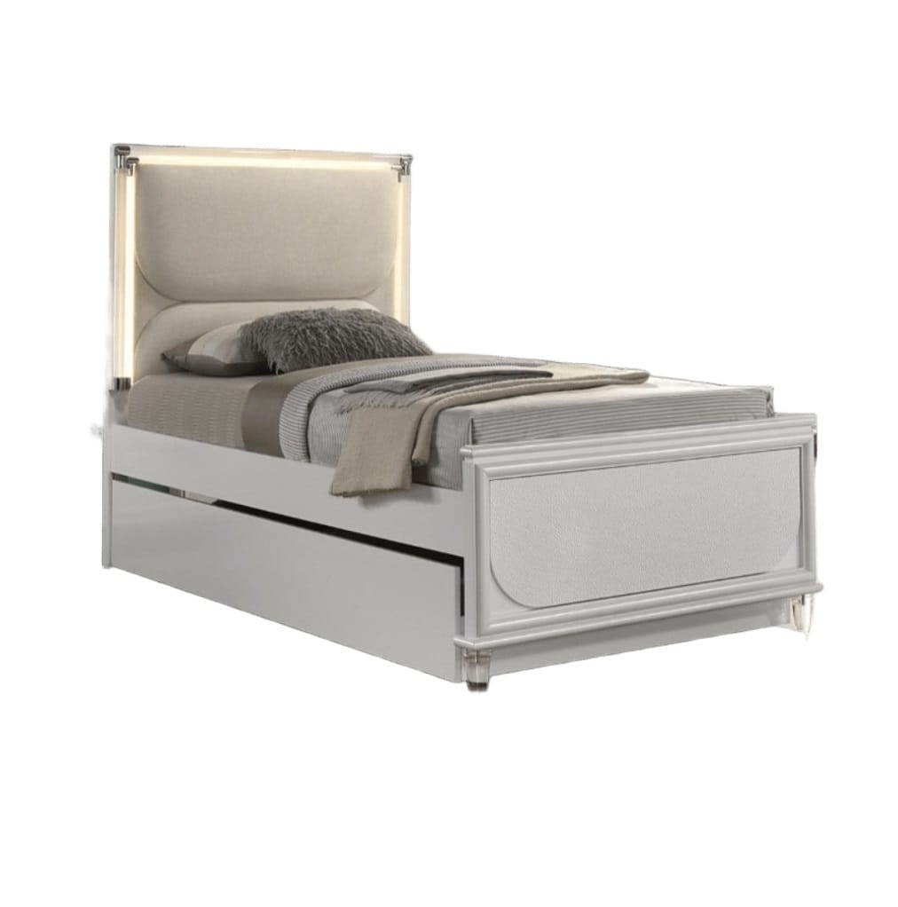 Contemporary Glam White Full Size Bed - LED Lighted Headboard