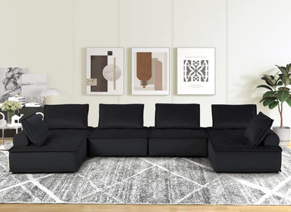Black Velvet 6-Seat Sectional Sofa - 160" Wide