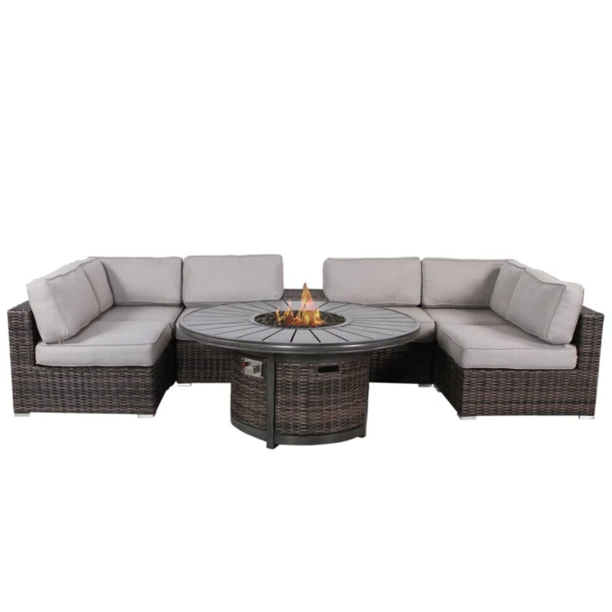 Brown Wicker Outdoor Patio Set with Fire Pit for Garden Living