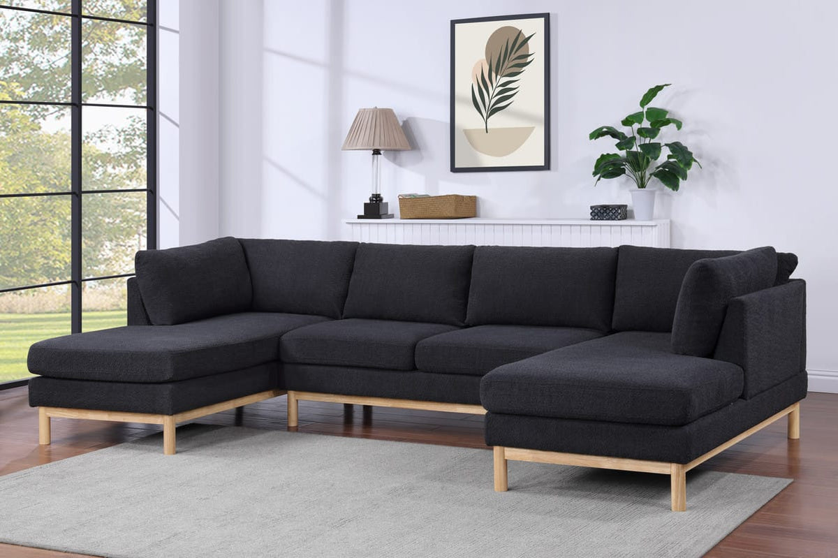 Helena Black Sherpa Sectional Sofa - 4 Seat