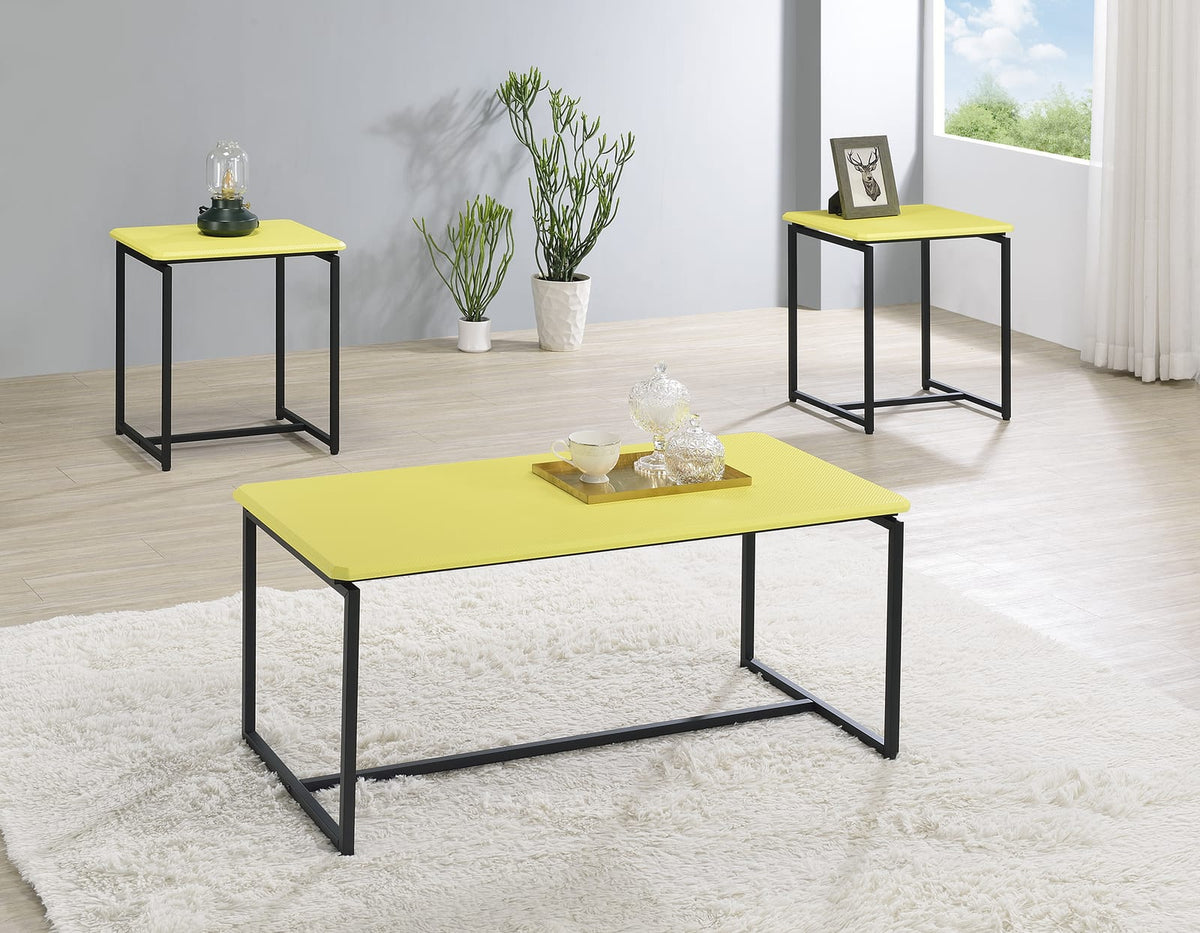 Yellow Carbon Fiber Coffee Table Set - 3 Piece