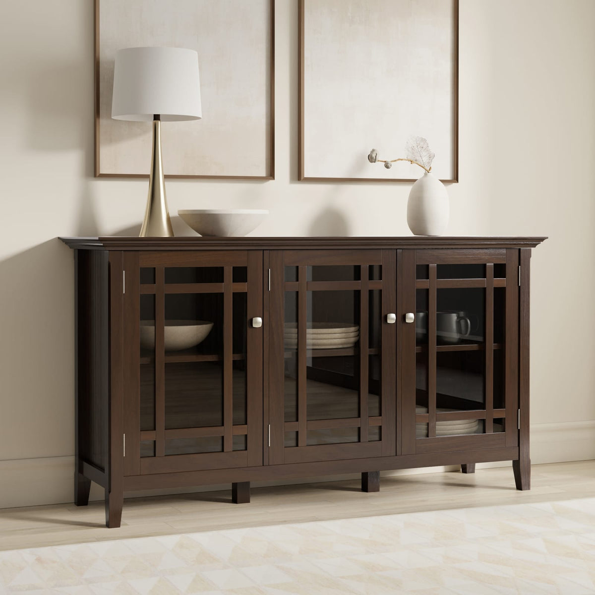62" Pine Storage Cabinet - Dark Brown Office Cabinet