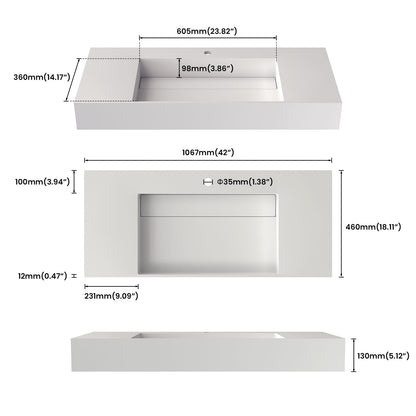 42 Inch Solid Surface Bathroom Vanity - White