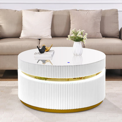 White Round Glass Coffee Table with LED Light