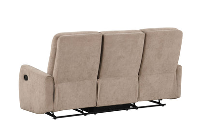 80 Inch Beige Upholstered Reclining Sofa with Console