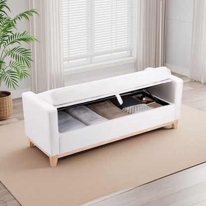 Living Room 66" Beige Sherpa Storage Bench with Bolster Pillows - Bedroom End Bench