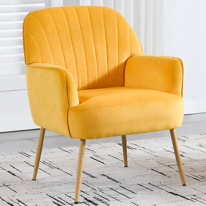 Yellow Velvet Accent Chair - Modern Bedroom Sofa