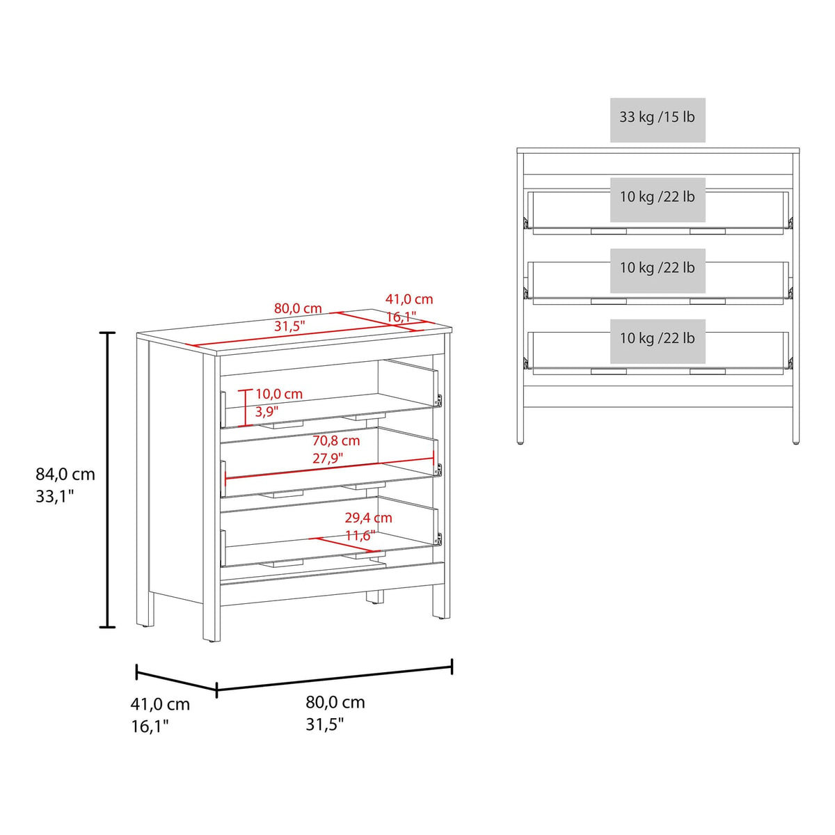 Wenge 3-Drawer Chest - Bedroom Storage