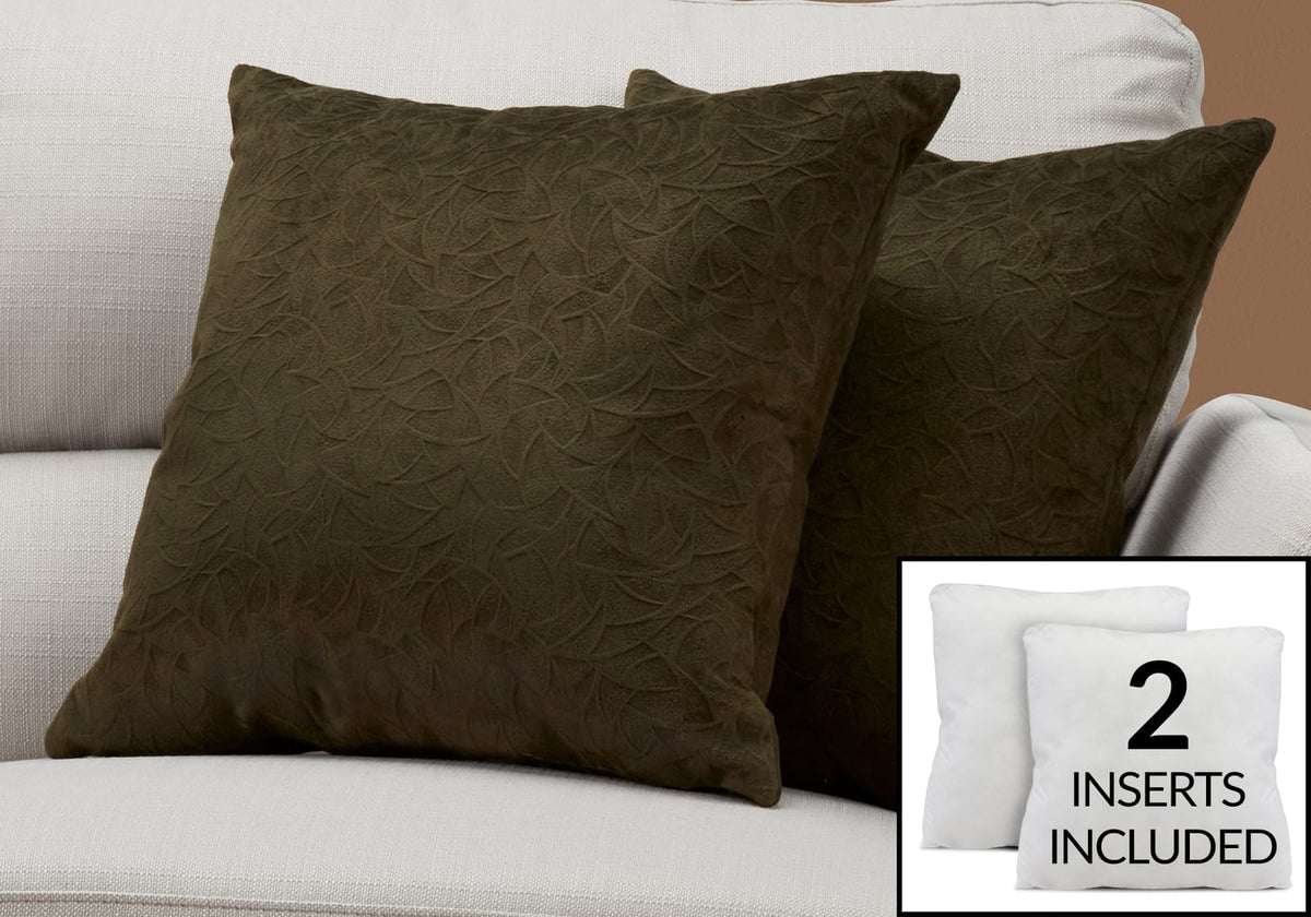 Green Velvet Throw Pillows Set of 2, 18x18 Inches Accent Cushions
