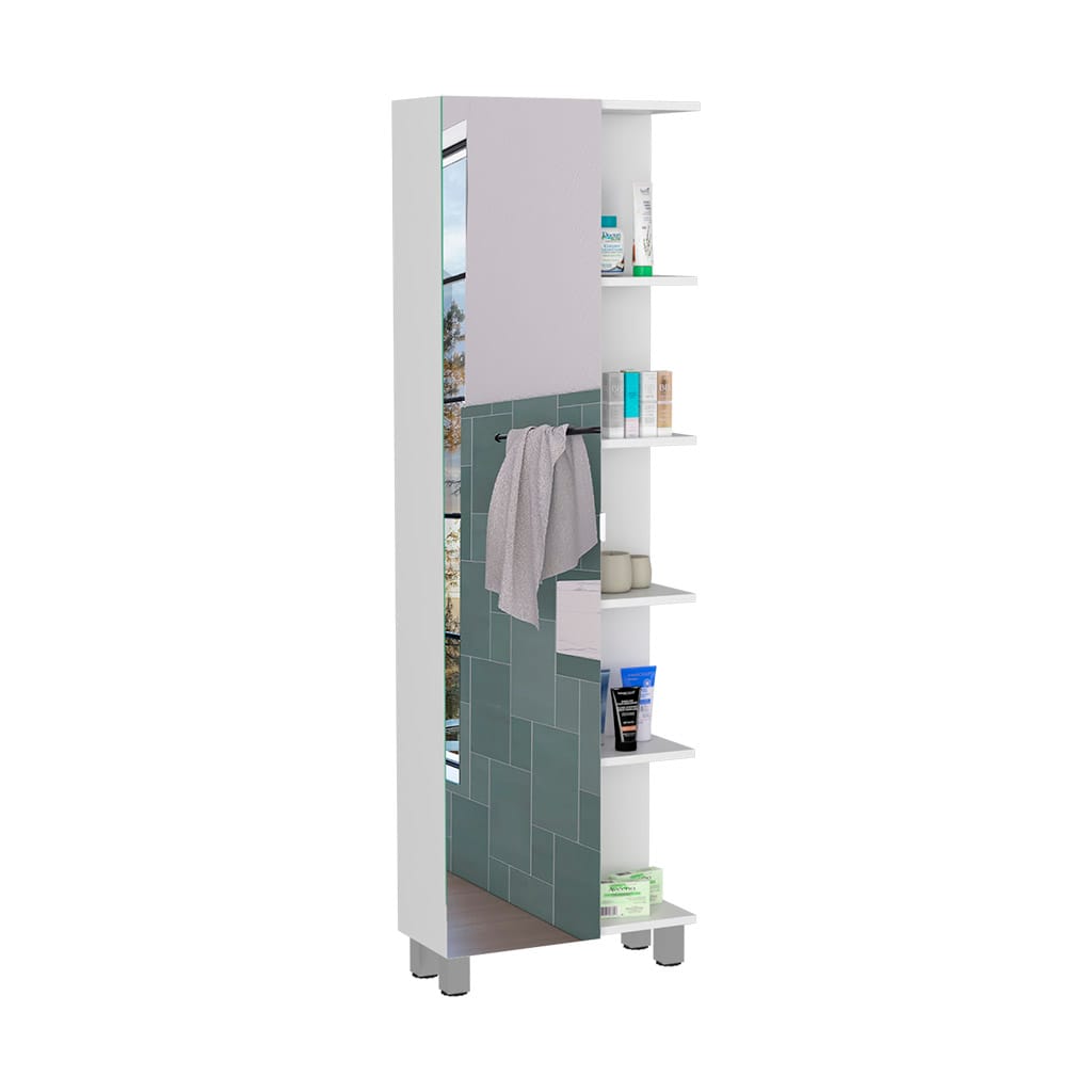 White Bathroom Linen Cabinet with Mirror - 62" Tall