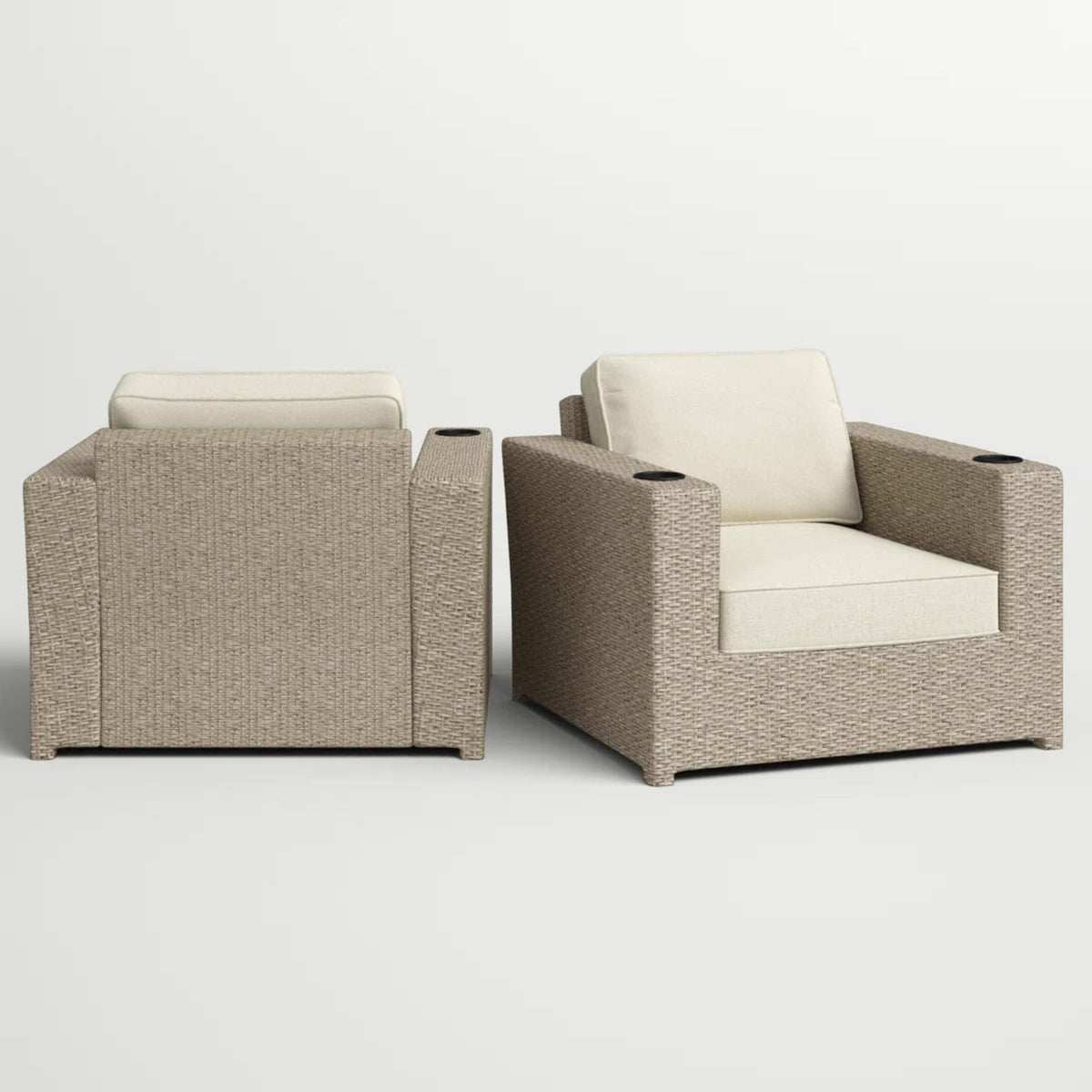 Grey Wicker Patio Lounge Chairs with Cushions - 2 Piece Set