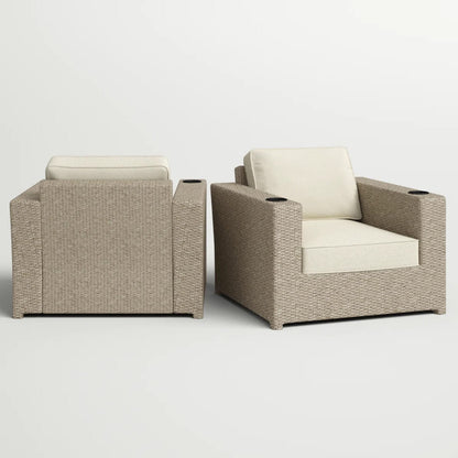 Grey Wicker Patio Lounge Chairs with Cushions - 2 Piece Set