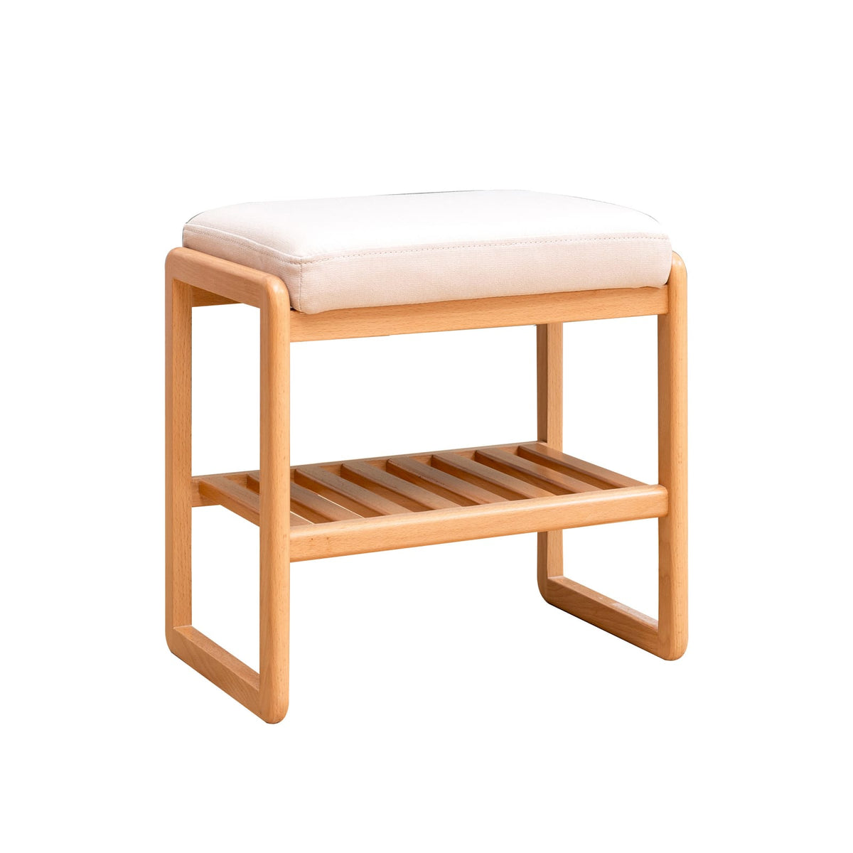 Natural Solid Wood Shoe Bench with Storage Shelves for Living Room