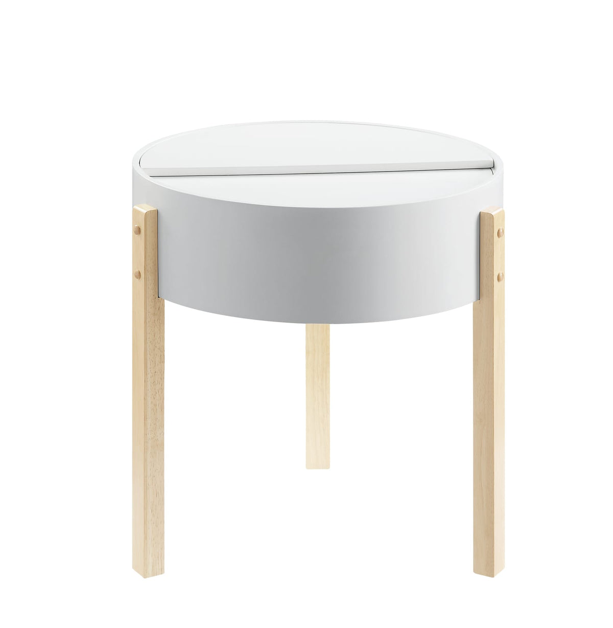 White Round End Table with Storage - 20 Inch Diameter