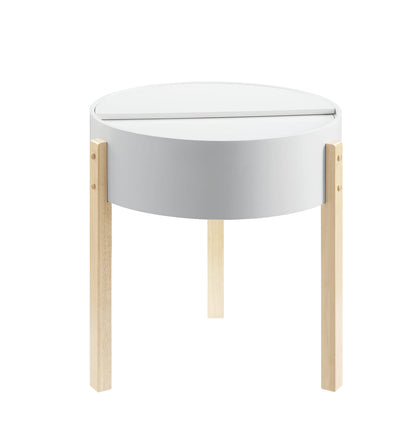 White Round End Table with Storage - 20 Inch Diameter