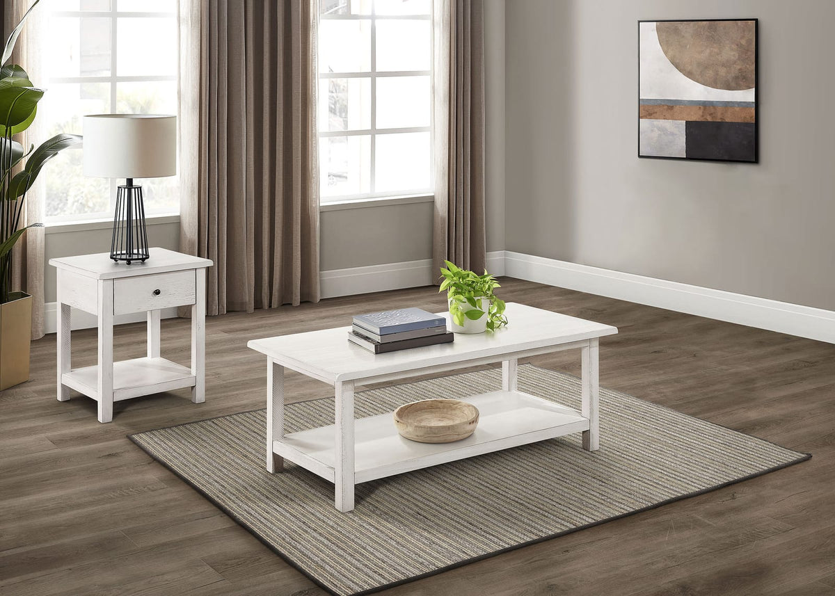 Castleton White 2-Piece Coffee & End Table Set - Farmhouse Style