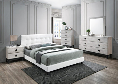 Modern Queen Bed Frame - White Faux Leather