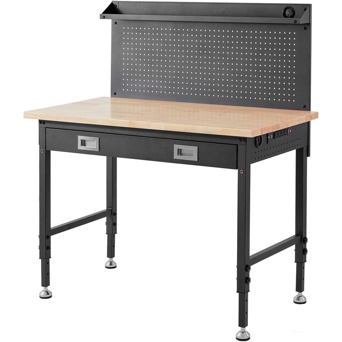 Adjustable Height Workbench - 28" x 24" Wood & Steel Desk for Garage or Home Office