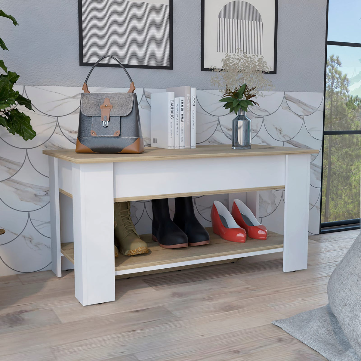 Multicolor Particle Board Storage Bench for Entryway Shoe Rack