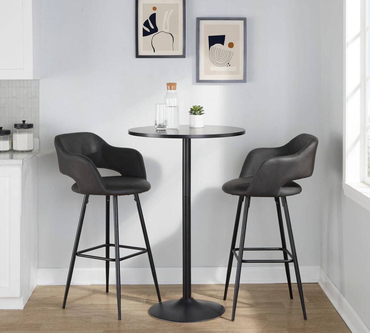 Contemporary Grey Faux Leather Barstools Set of 2 for Dining Room