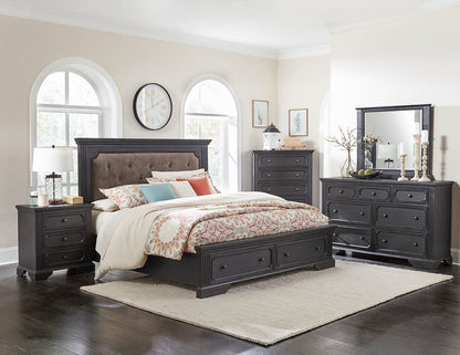 64" Charcoal Wood Bed Dresser Rustic Bedroom Storage