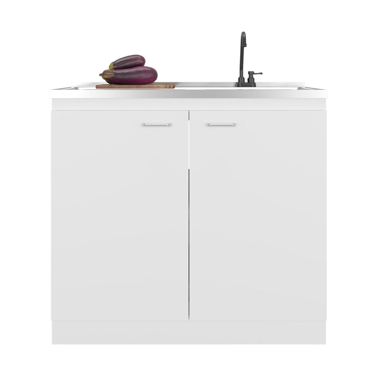 White Kitchen Storage Cabinet 35.4" - 3 Shelves for Dining Room