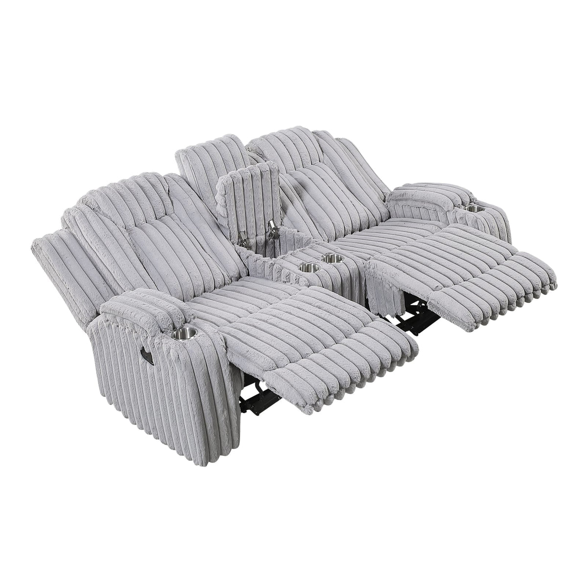 Light Gray Recliner Loveseat - Corduroy Comfort for Living Room