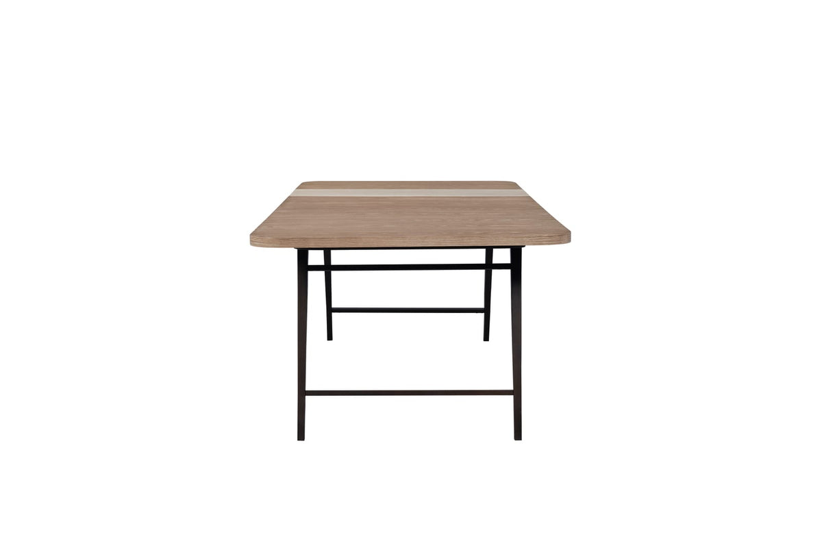 84" Beige Solid Wood Dining Table with Stone Slab Top