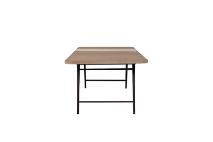 84" Beige Solid Wood Dining Table with Stone Slab Top