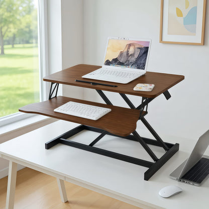 32 Inch Adjustable Desk Converter - Walnut Color for Home Office