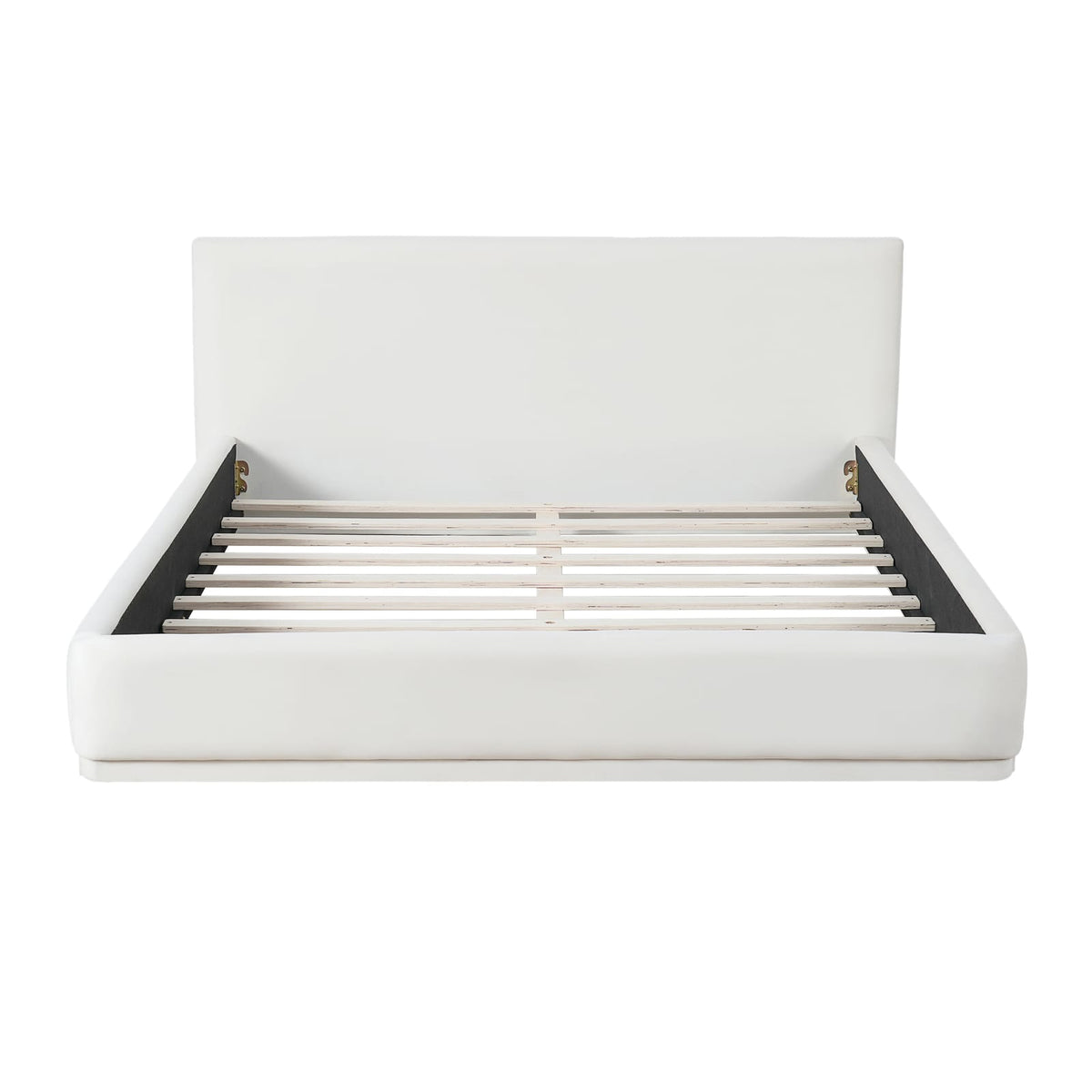 Soft White Velvet Upholstered Bed Queen Size - Wood Frame