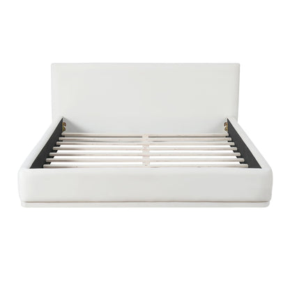 Soft White Velvet Upholstered Bed Queen Size - Wood Frame