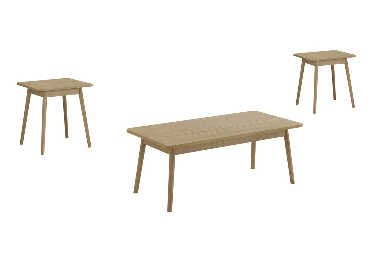 Mid Century Coffee Table Set with End Tables in Natural Laminate for Living Room