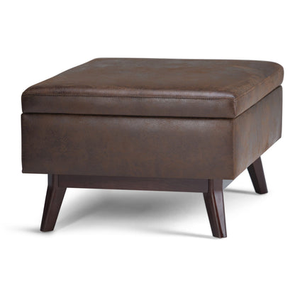 Dark Brown Faux Leather Storage Ottoman - 34" Wide for Living Room