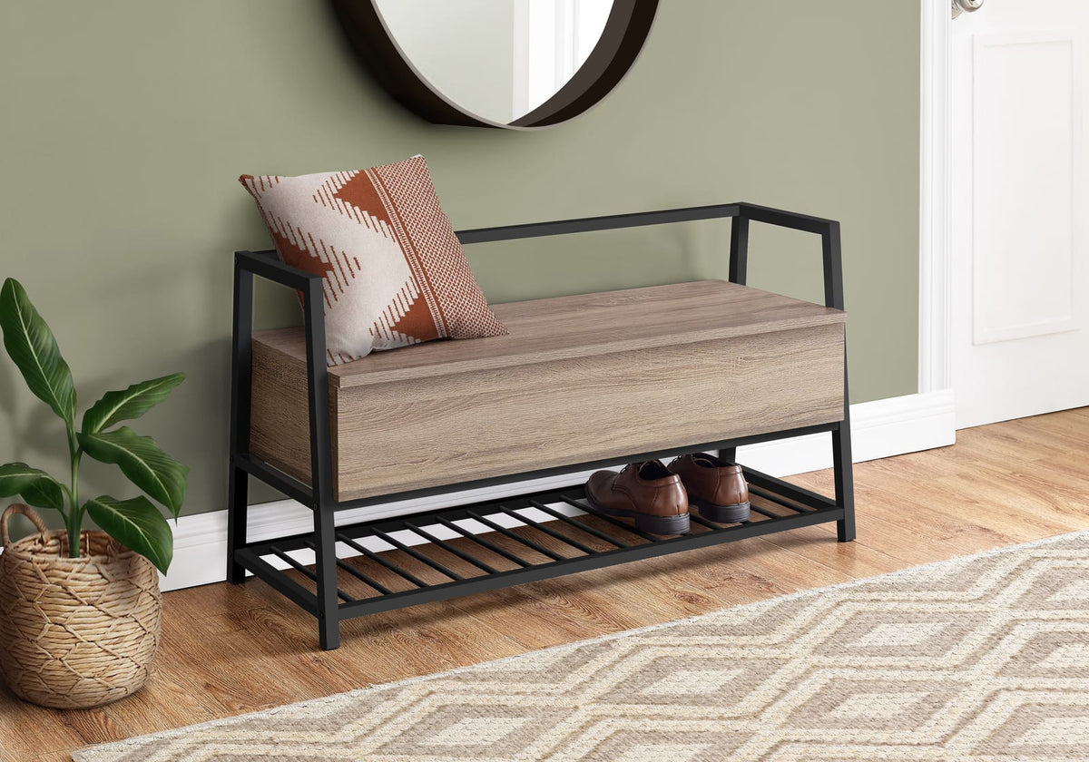 Brown MDF Flip-Top Storage Bench and Shoe Rack for Entryway for Living Room