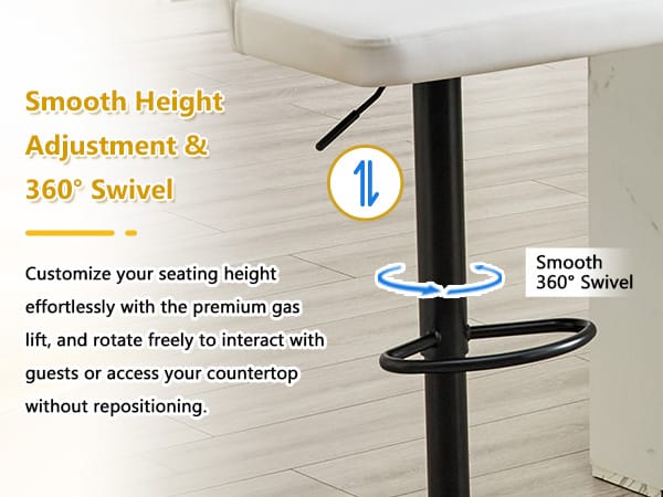 Rotating Adjustable Bar Stool - Black White PU Leather, Durable & Stable