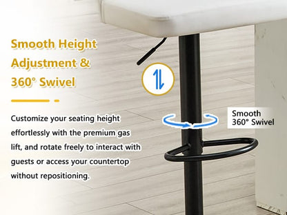 Rotating Adjustable Bar Stool - Black White PU Leather, Durable & Stable
