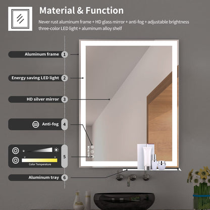48 x 24 Inch LED Bathroom Mirror with Anti-Fog & Touch Lights
