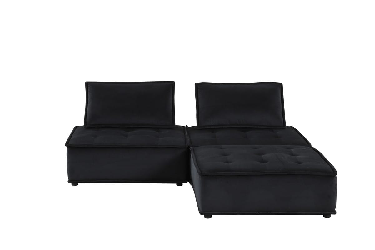 Black Velvet 3 Seat Sectional Sofa - 80" Wide