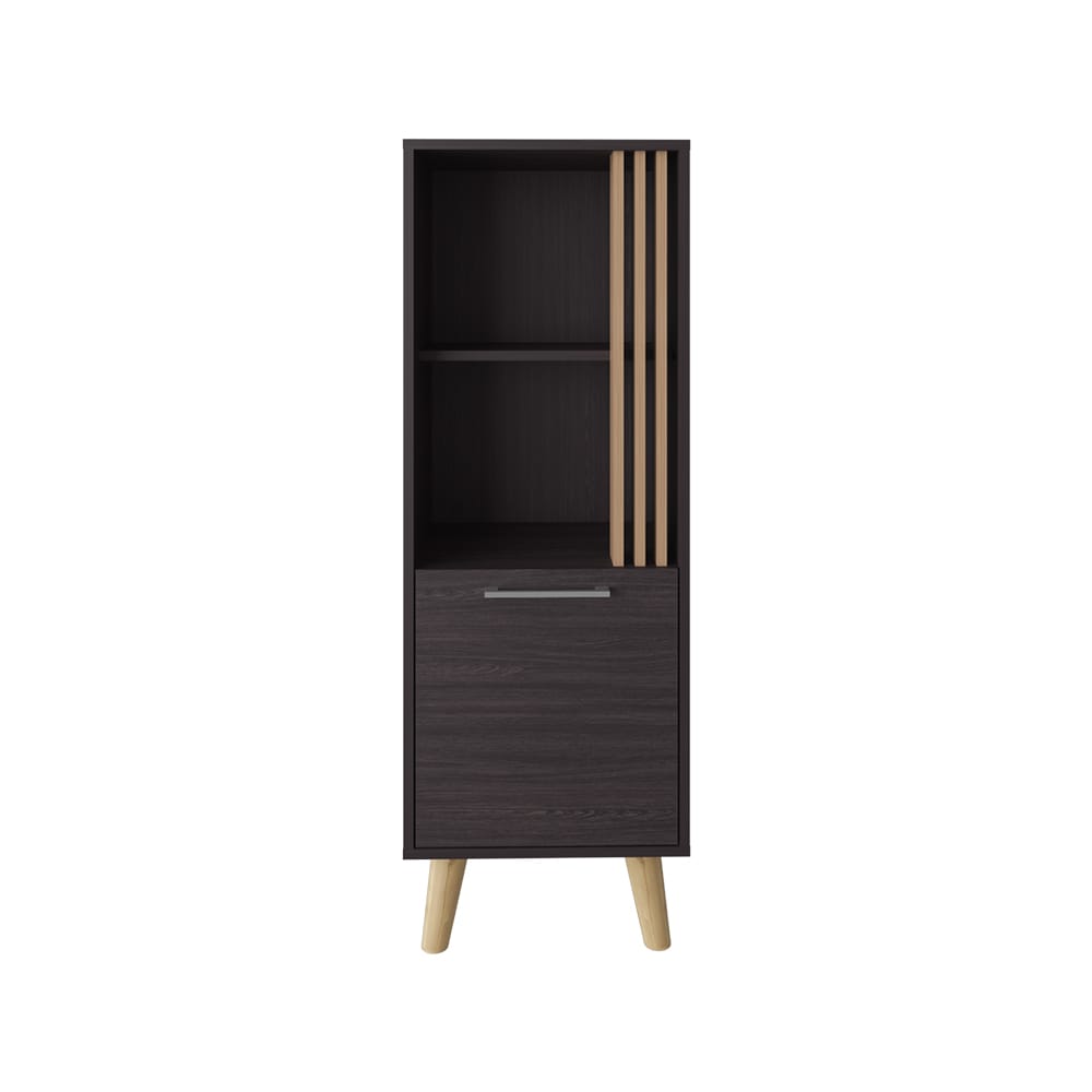 Black Oak Slatted Storage Cabinet for Living Room Decor