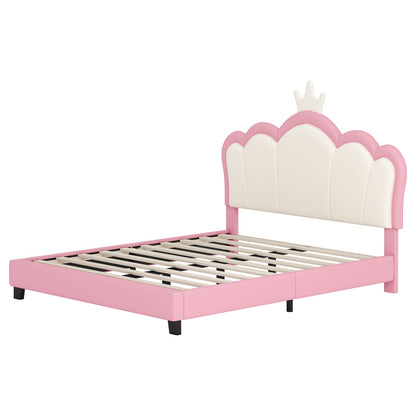 Full Pink Platform Bed with Crown Headboard - 80"L for Bedroom