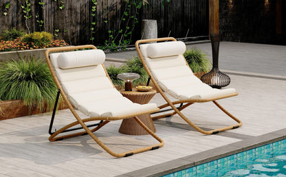 TREXM Folding Patio Chair - Yellow Steel Rattan