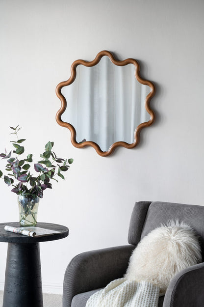 31" Wooden Accent Mirror - Brown Pine Frame, Bathroom Wall Decor