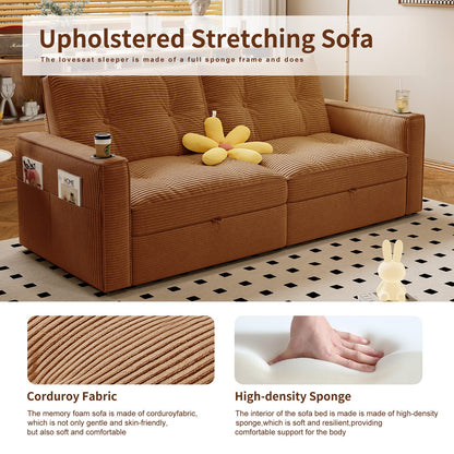 Orange Corduroy Sofa Bed - 2-in-1 Convertible Sofa for Living Room