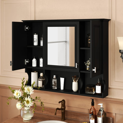 35'' Wall Mounted Bathroom Medicine Cabinet with Mirror - Black MDF